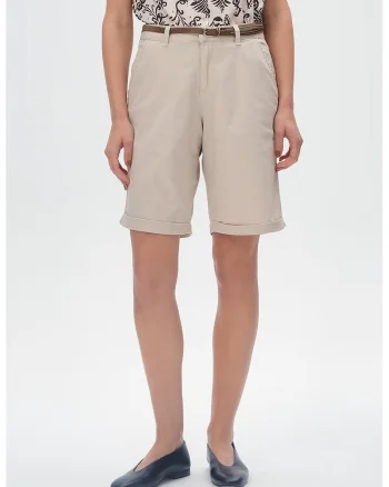Pantaloni scurti drepti cu curea, Maro/Maro nisip