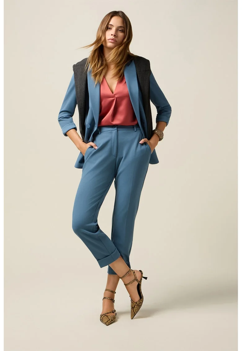 Pantaloni eleganti trei sferturi, Albastru prafuit