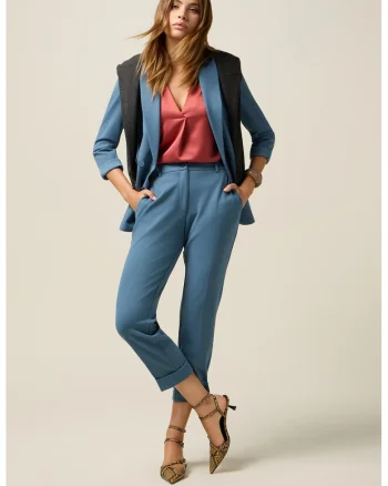 Pantaloni eleganti trei sferturi, Albastru prafuit