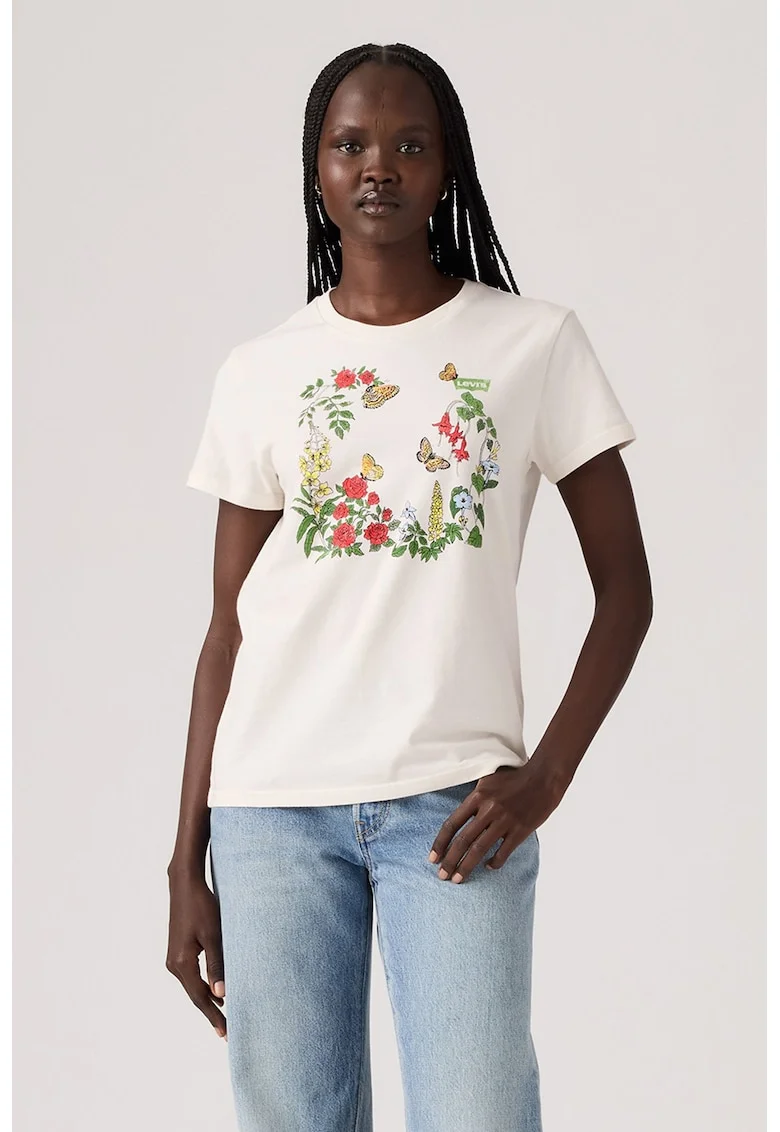 Tricou de bumbac cu decolteu la baza gatului