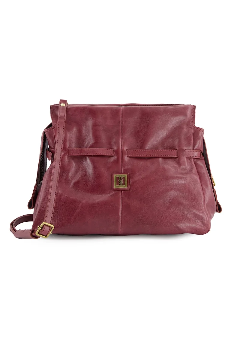 Geanta de umar,  piele naturala, bordou, 25x32x17cm, 5 buzunare interioare, curea detasabila 112cm