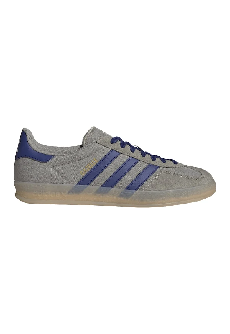 Pantofi sport din piele cu garnituri din material sintetic Gazelle Indoor, Gri/Albastru inchis