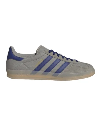 Pantofi sport din piele cu garnituri din material sintetic Gazelle Indoor, Gri/Albastru inchis