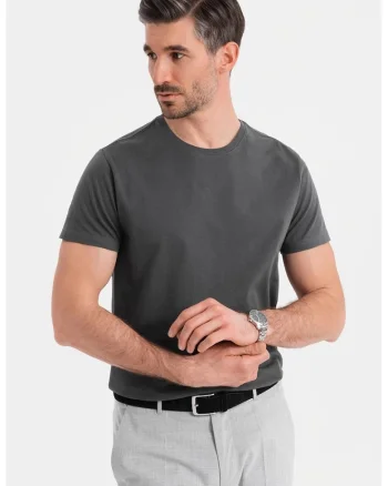 Tricou uni cu decolteu la baza gatului, Gri inchis