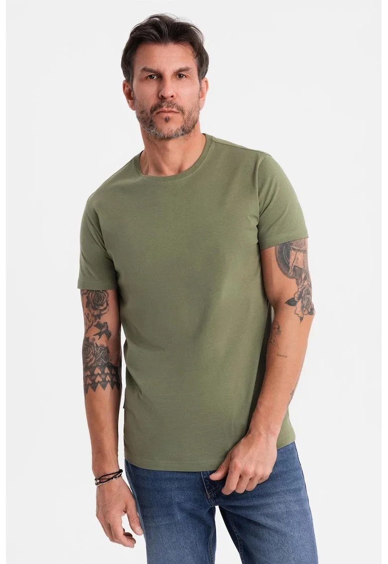 Tricou uni cu decolteu la baza gatului, Kaki