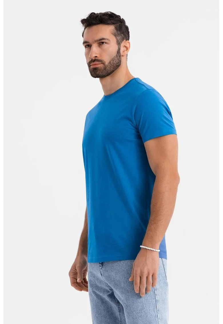 Tricou uni cu decolteu la baza gatului, Albastru deschis