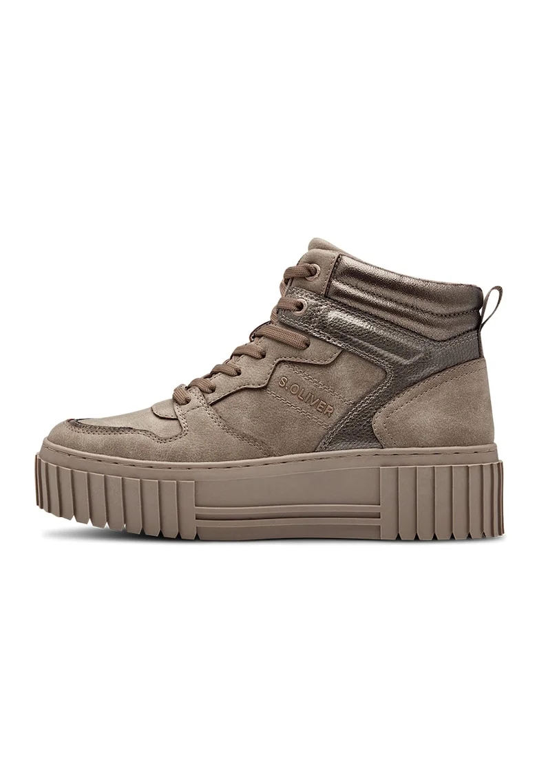 Pantofi sport flatform din piele ecologica, Maro taupe