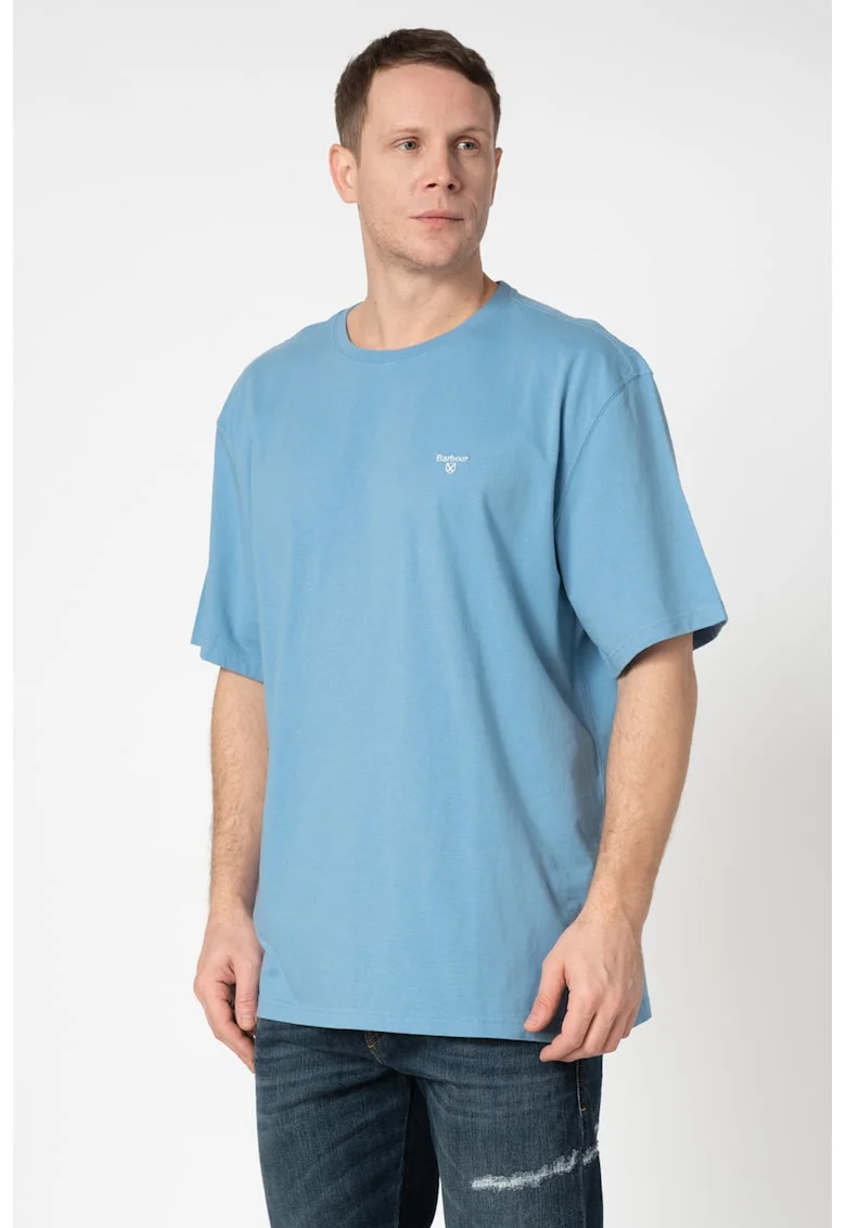 Tricou din bumbac cu decolteu la baza gatului, Albastru lavanda