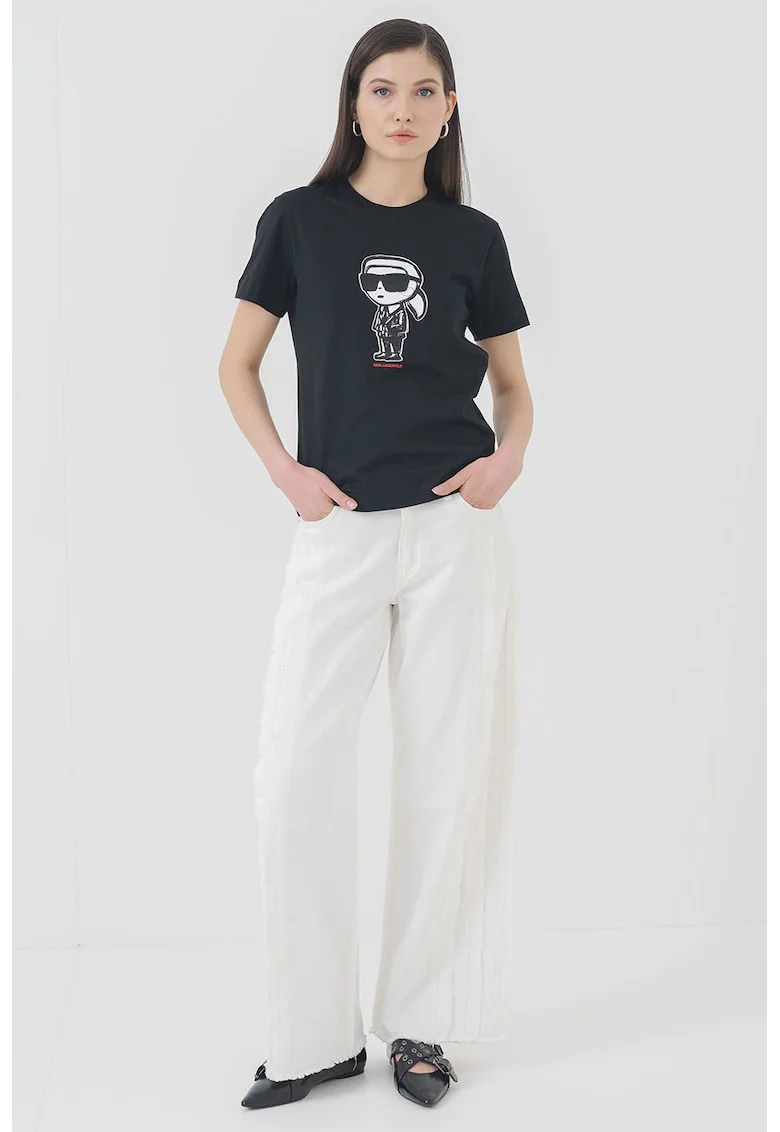 Tricou de bumbac organic cu imprimeu logo, Alb/Negru