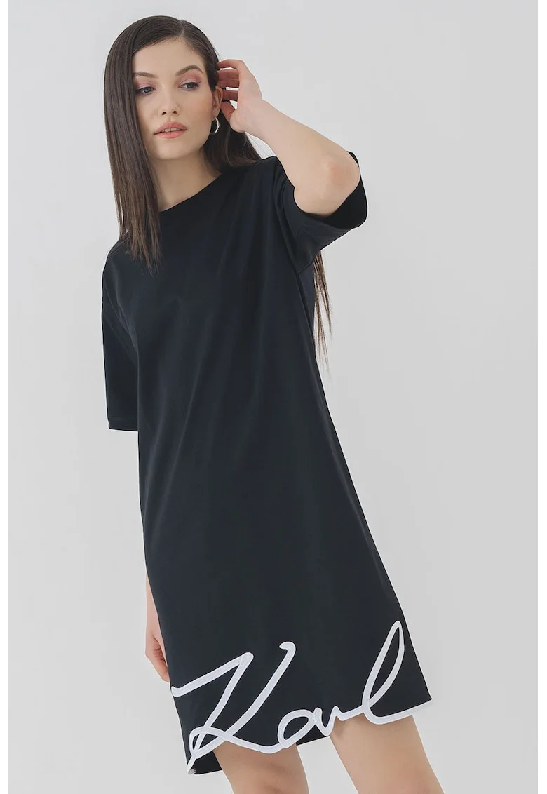 Rochie-tricou de bumbac organic cu logo, Alb/Negru