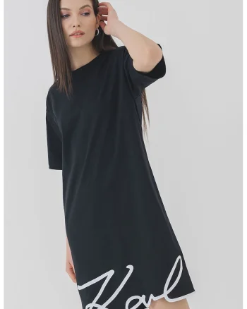 Rochie-tricou de bumbac organic cu logo, Alb/Negru