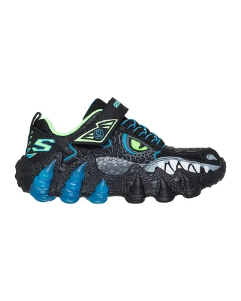 Pantofi sport Skech O Saurus Lights de piele ecologica cu model grafic, Negru/Turcoaz
