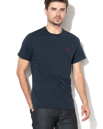 Tricou din bumbac cu decolteu la baza gatului, Bleumarin