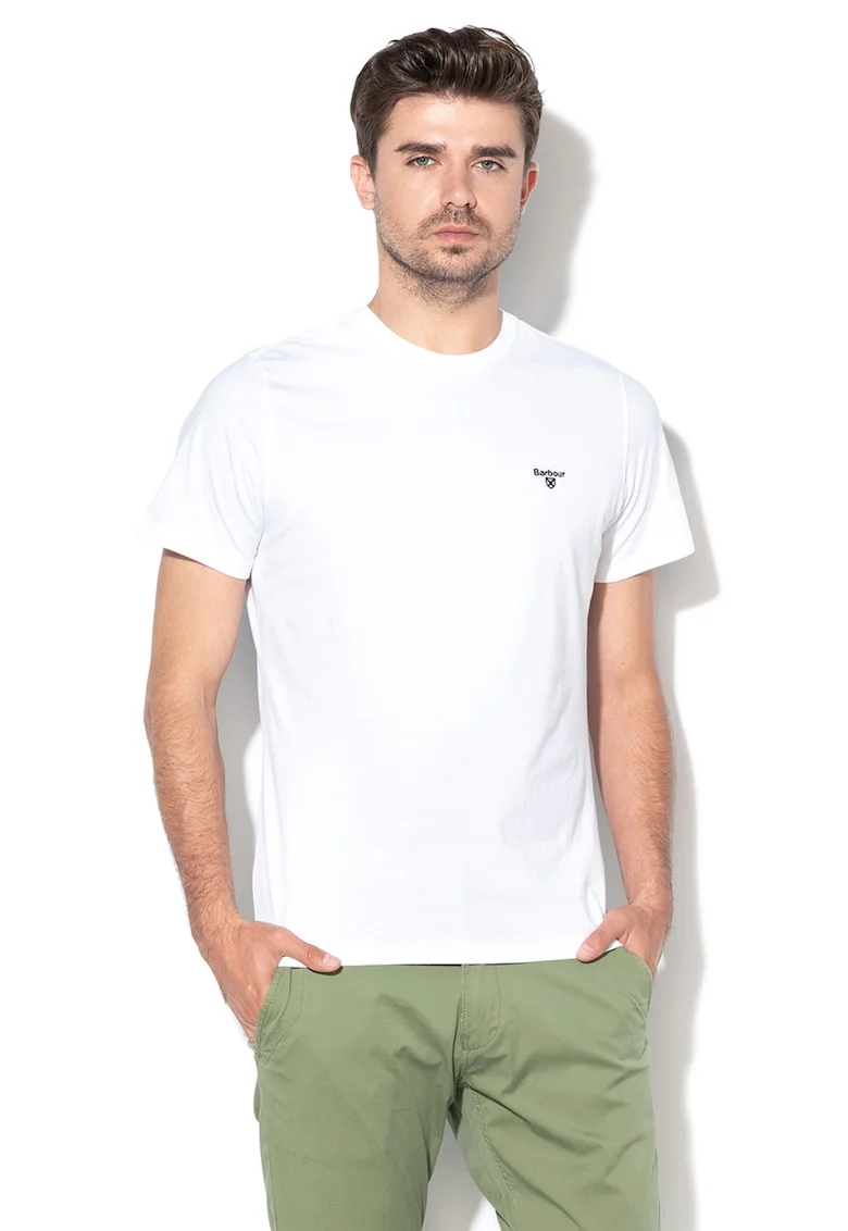 Tricou din bumbac cu decolteu la baza gatului, Alb
