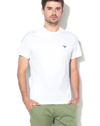 Tricou din bumbac cu decolteu la baza gatului, Alb