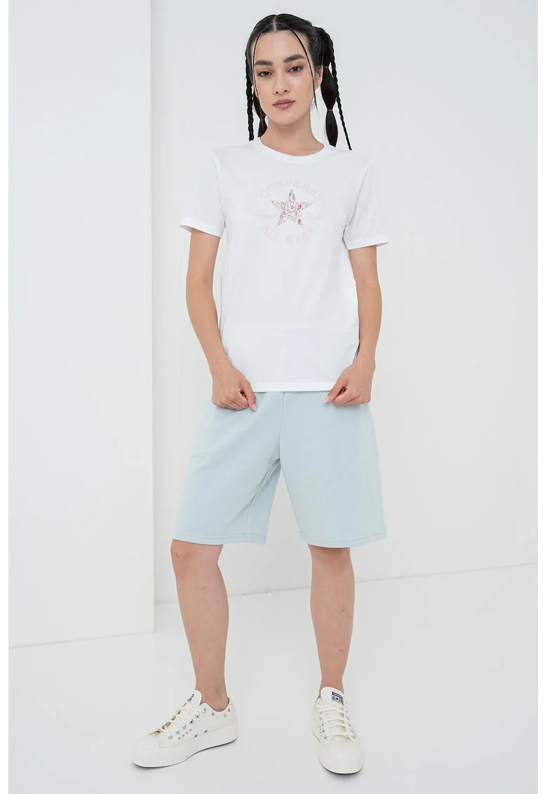 Tricou de bumbac cu logo, Alb/Roz deschis