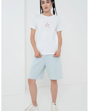Tricou de bumbac cu logo, Alb/Roz deschis