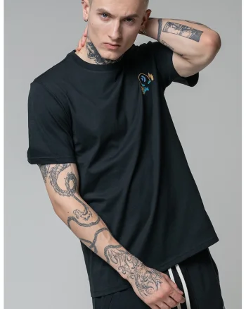 Tricou cu imprimeu pe spate Desert Sunset, Negru/Albastru lavanda