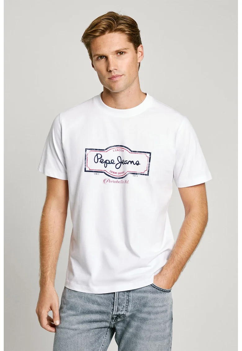 Tricou cu imrpimeu logo, Rosu/Alb optic/Bleumarin