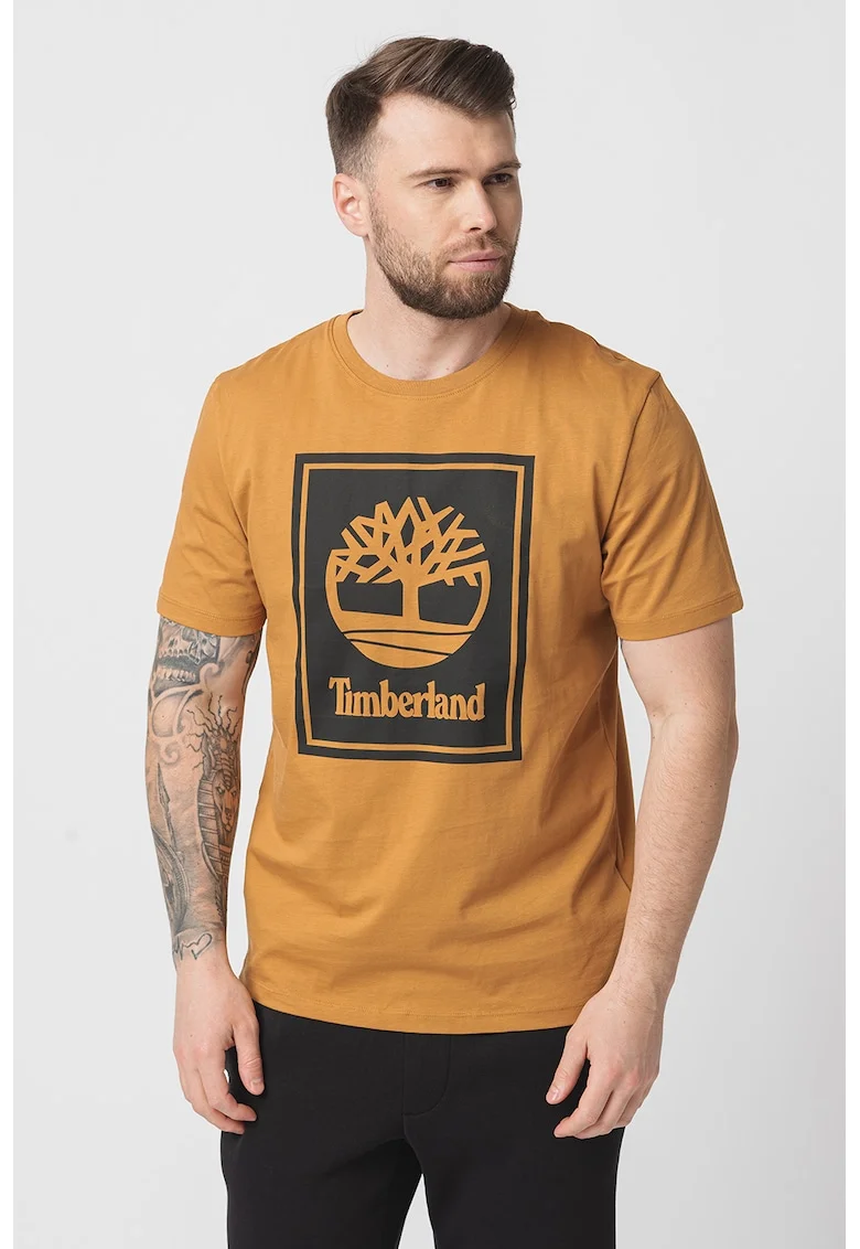 Tricou din bumbac cu imprimeu logo, Caramel