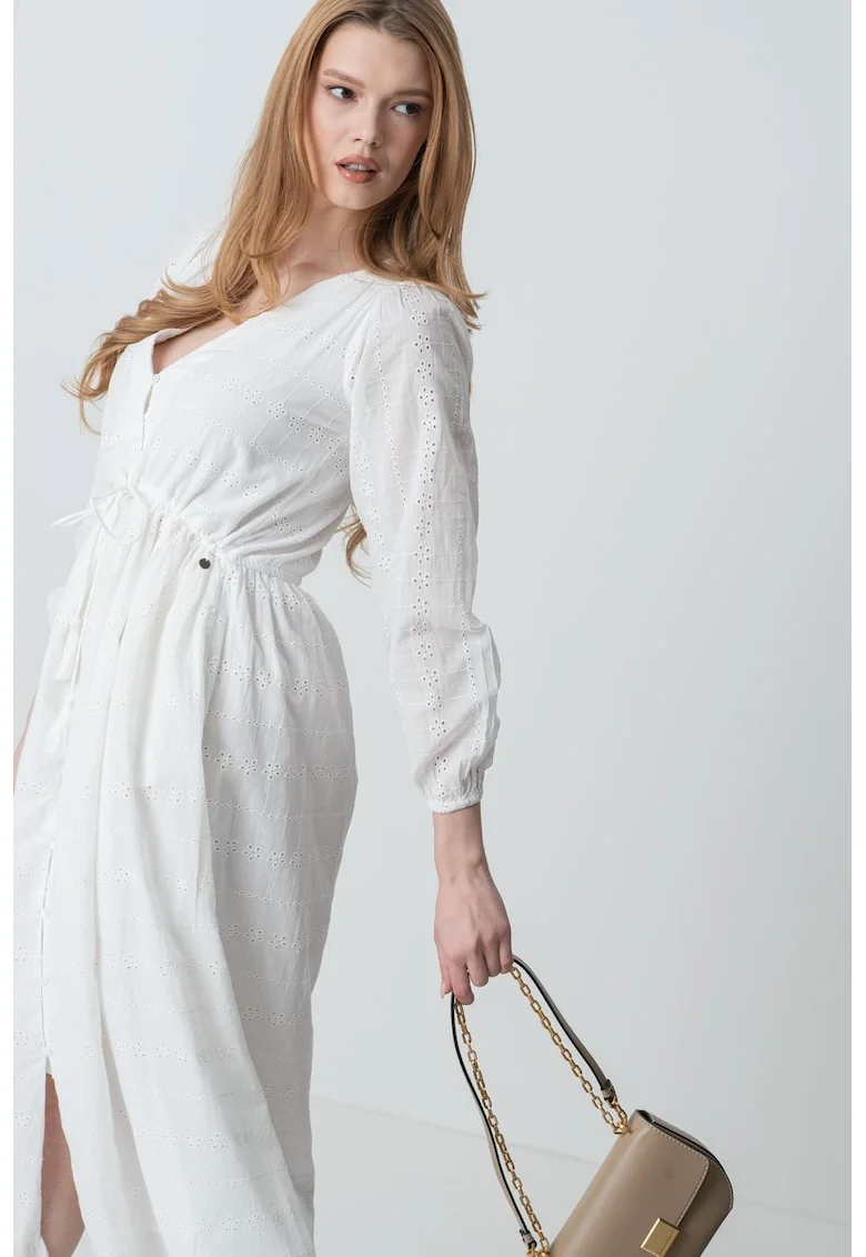 Rochie midi cu croiala evazata, Alb