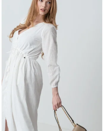 Rochie midi cu croiala evazata, Alb