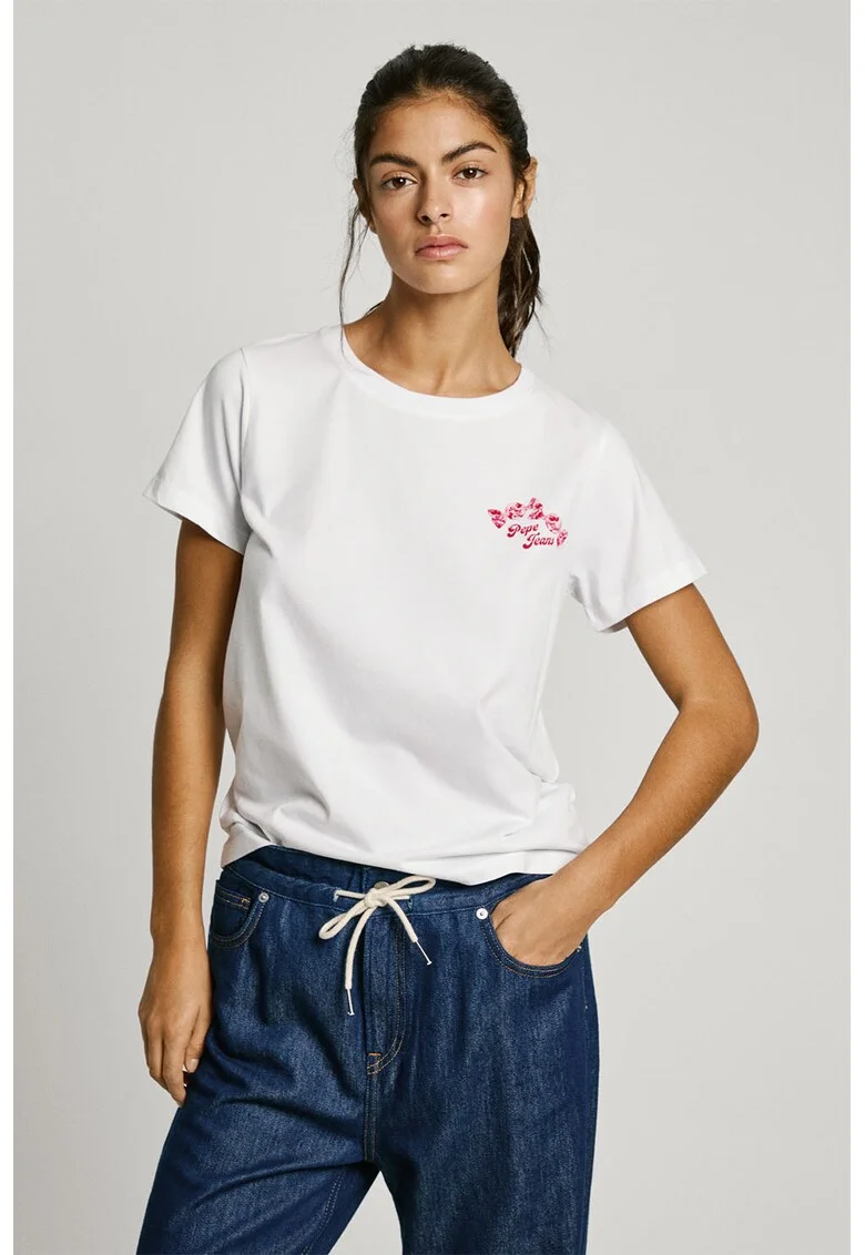 Tricou din bumbac cu imprimeu pe partea din spate, Rosu/Alb/Roz