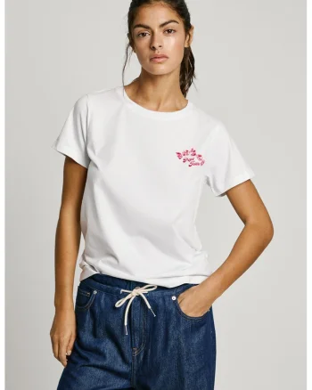Tricou din bumbac cu imprimeu pe partea din spate, Rosu/Alb/Roz