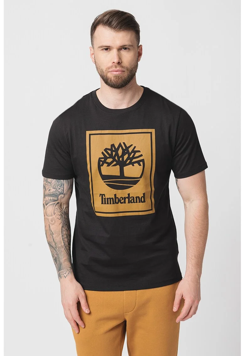 Tricou din bumbac cu imprimeu logo, Negru/Caramel