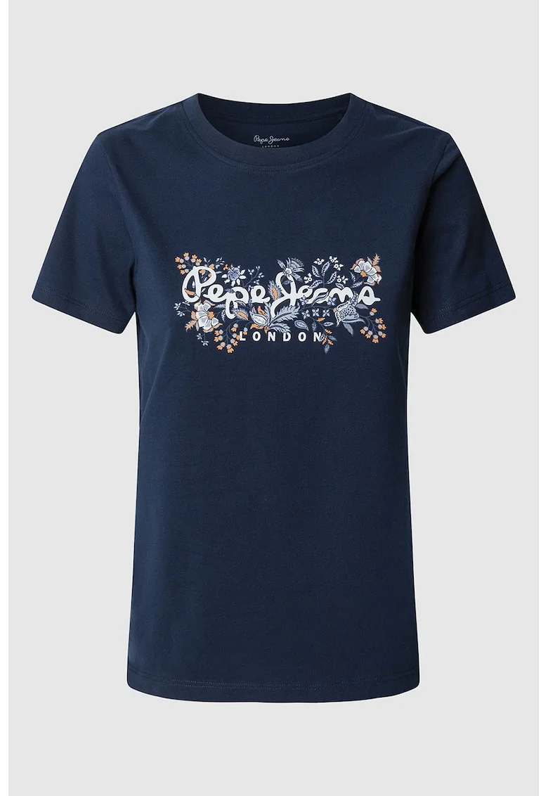 Tricou din bumbac cu logo, Bleumarin