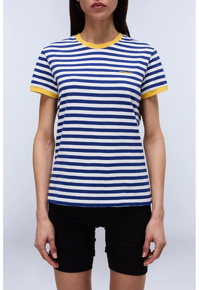 Tricou regular-fit din bumbac cu decolteu la baza gatului, Alb/Galben/Albastru inchis