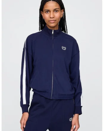 Bluza de trening cu logo si fermoar, Alb/Albastru ultramarin