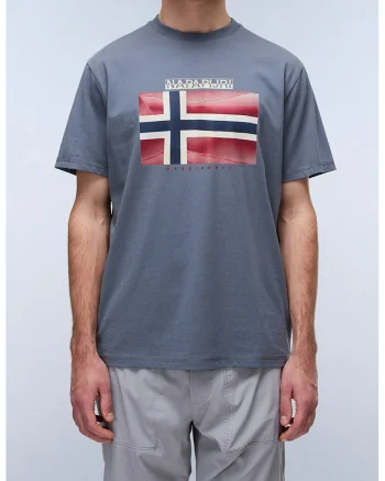 Tricou cu imprimeu logo si decolteu la baza gatului, Rosu stins/Gri inchis