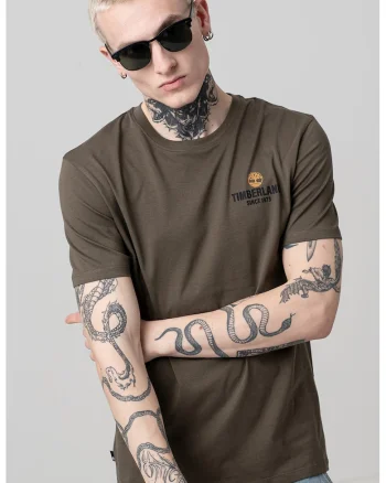 Tricou de bumbac cu imprimeu logo, Negru/Kaki inchis