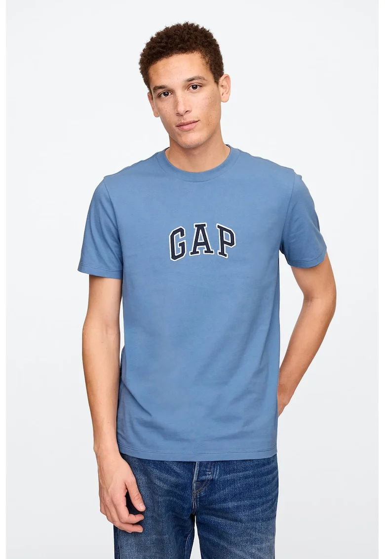 Tricou de bumbac cu logo, Albastru pastel/Negru/Alb optic