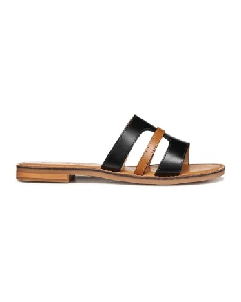 Papuci din piele cu decupaje Maddalusia C, Negru/Caramel