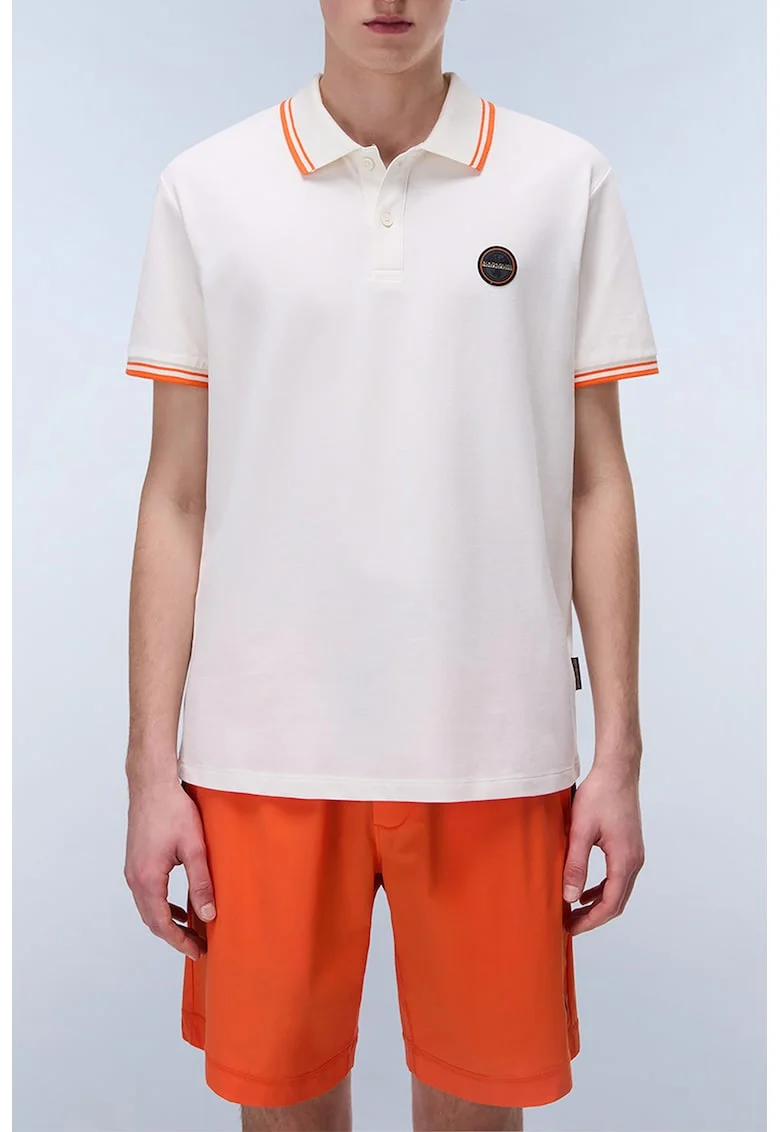 Tricou polo din material pique Macas, Alb/Portocaliu