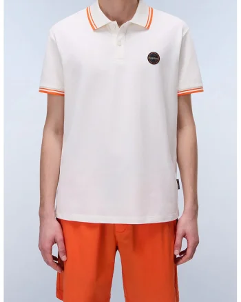 Tricou polo din material pique Macas, Alb/Portocaliu