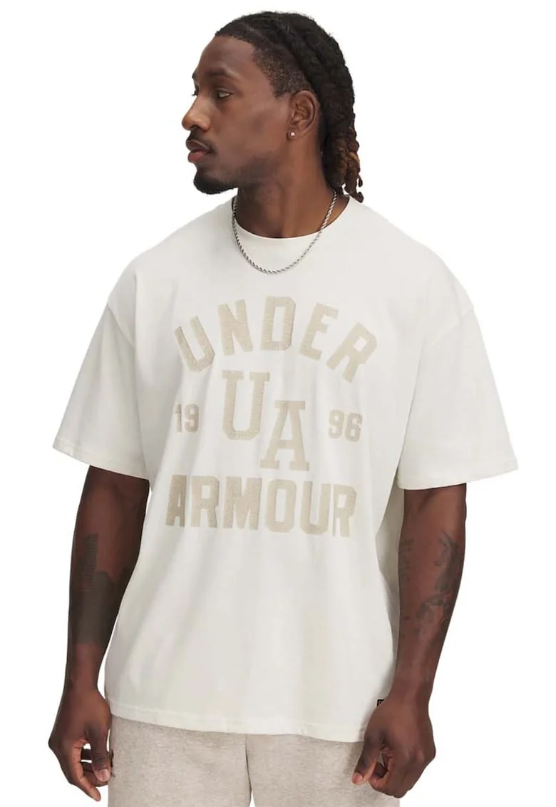 Tricou supradimensionat din amestec de bumbac cu logo, Alb/Bej deschis