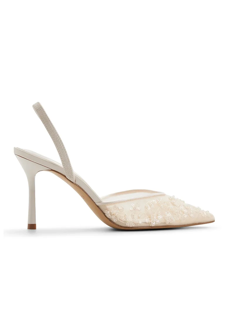 Pantofi slingback cu aplicatie cu paiete Carolina, Crem