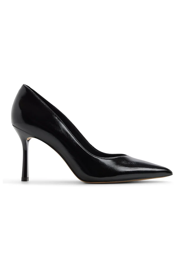 Pantofi din piele ecologica cu toc stiletto si aspect lacuit Ellena, Negru