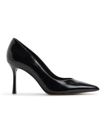 Pantofi din piele ecologica cu toc stiletto si aspect lacuit Ellena, Negru