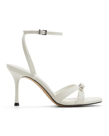 Sandale din piele ecologica cu toc stiletto Leesia, Alb