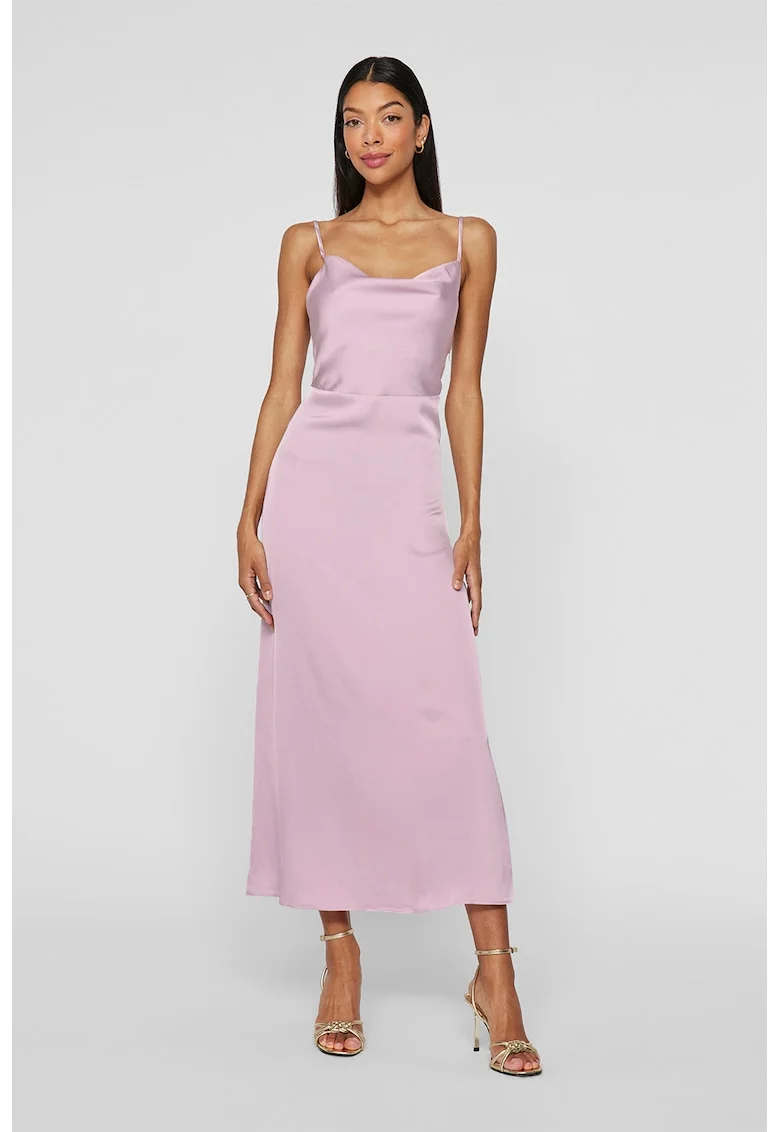 Rochie maxi cu aspect satinat, Roz pastel