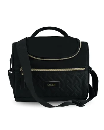 Geanta termica tip lunch box  LBS04, geanta termoizolanta eleganta, cu fermoar si curea reglabila, Negru
