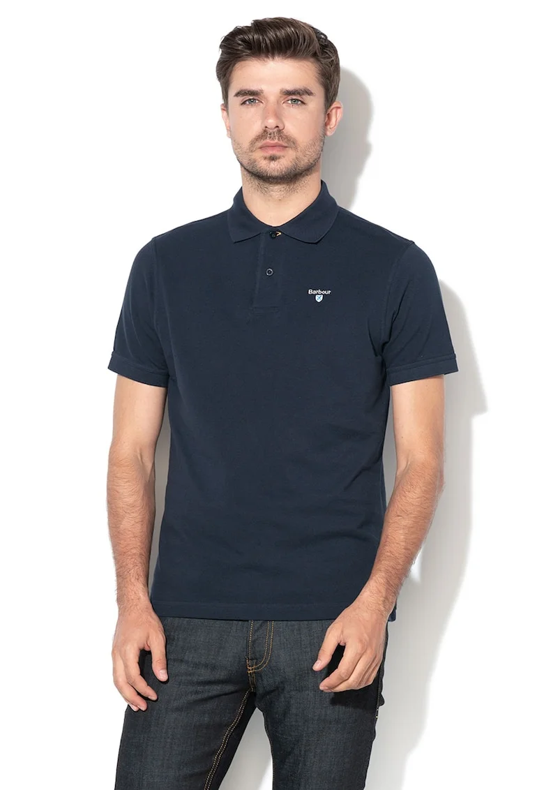 Tricou polo din material pique cu logo brodat, Bleumarin