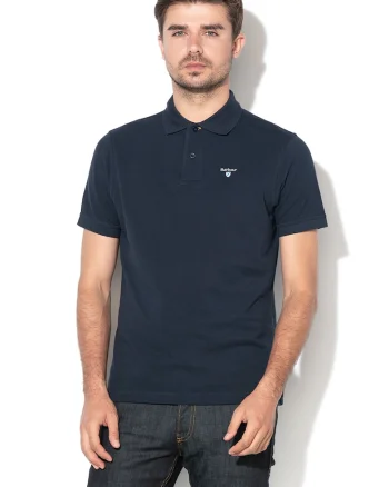 Tricou polo din material pique cu logo brodat, Bleumarin