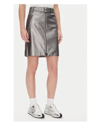 Fusta din imitatie de piele, argintie