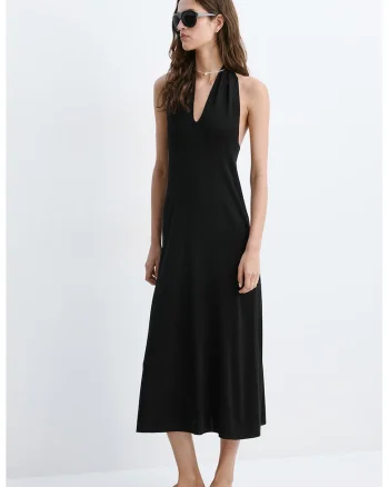 Rochie vaporoasa cu decolteu in V, Negru