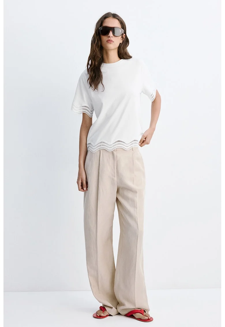 Tricou cu broderie Anglaise, Alb optic